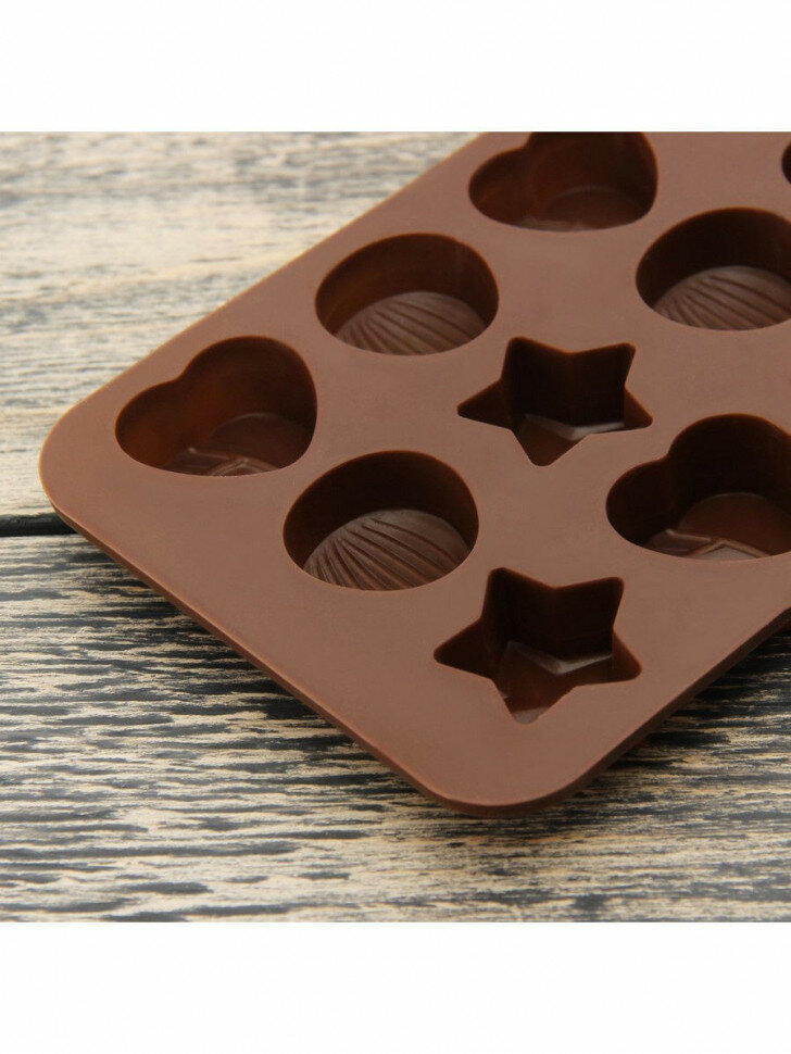 Форма для шоколада Доляна Ракушки, 15 ячеек, Шоколадный - фотография № 12