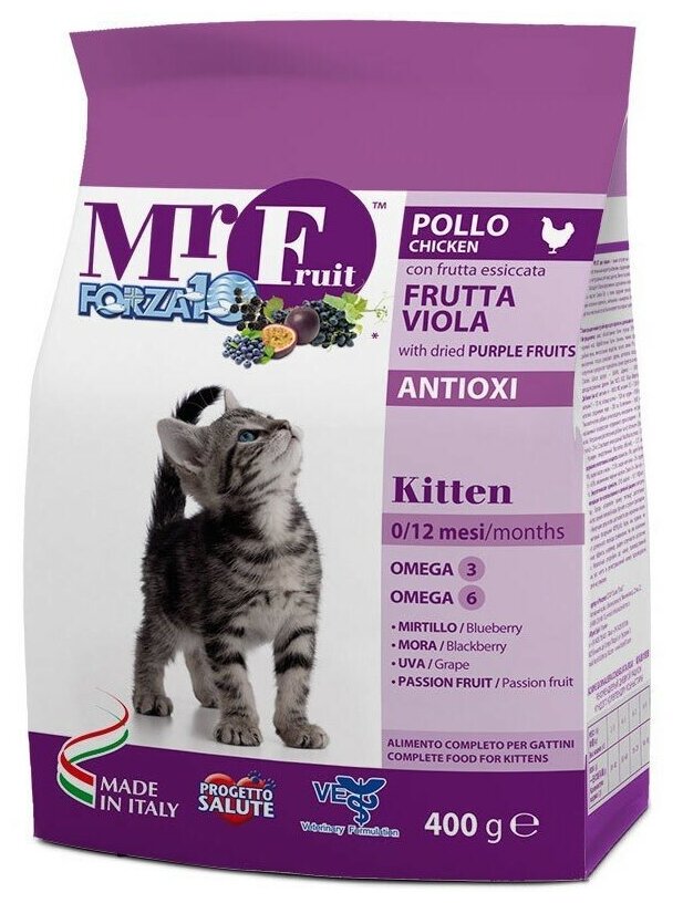 Корм FORZA10 Mr. Fruit Kitten для котят, с курицей и фруктами, 400 г - фотография № 1