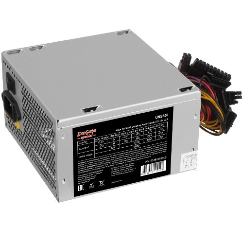 Блок питания Exegate UNS550 550Вт ATX 2.3 12 см, 20+4 pin, 6+2pin PCI-E, 3 SATA, 2 Molex, FDD
