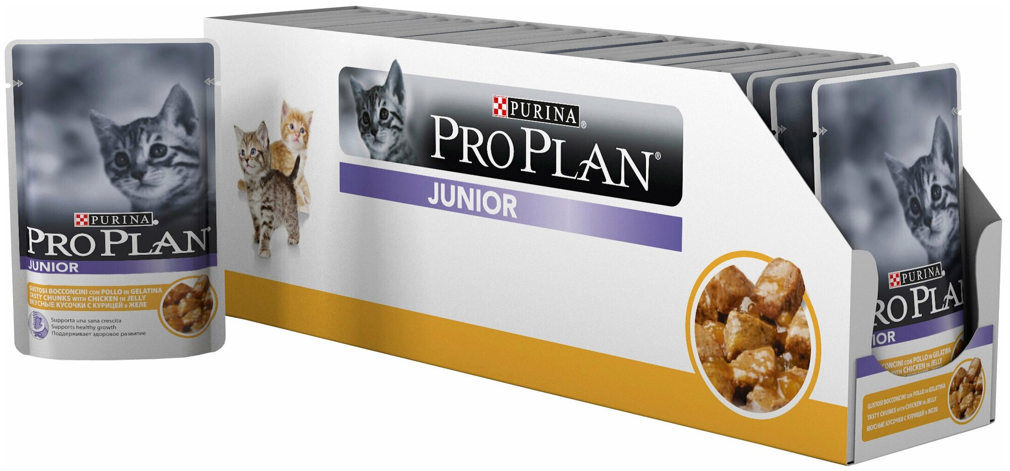 Влажный корм для котят Pro Plan Nutrisavour, курица 12 шт. х 85 г (кусочки в желе)