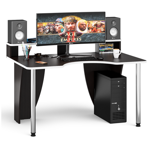 фото Игровой компьютерный стол с надстройкой ск-2н-1400-900, цвет венге/кромка белая бит и байт