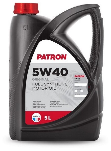    5-   ACEA A3/B4, API SN/CF, BMW LL-01, MB 226.5/229.3/229.5, GM-LL-B-025, A40, PSA B712296, RN0700/0710, VW 502.00/505.00 PATRON 5W40 5L ORIGINAL