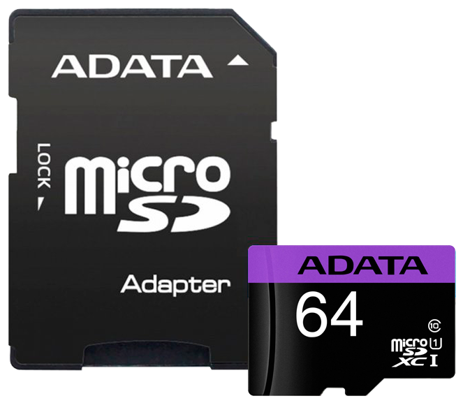 Карта памяти A-DATA microSDXC Class 10 64 GB + SD adapter (AUSDX 64 GUICL 10-RA1)