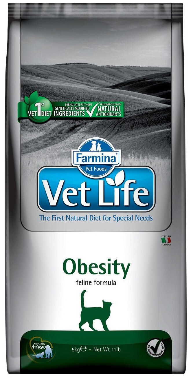 Корм сухой FARMINA Vet Life Obesity, для кошек, 5 кг