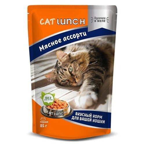 Влажный корм для кошек Cat Lunch с мясным ассорти 85 г (кусочки в желе)