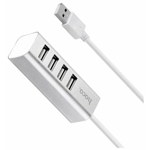 USB хаб Hoco HB1 USB2.0-4USB2.0, серебро с белым проводом USB хаб hoco hb1 line machine usb to 4xusb серебристый