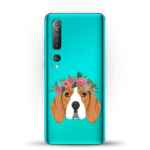 фото Силиконовый чехол бигль с цветами на xiaomi mi 10 pro andy & paul