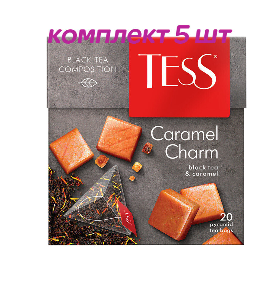 Чай черный в пирамидках Tess Сaramel Charm (Тесс Карамель Шарм), 20*1,8 г (комплект 5 шт.) 6008832