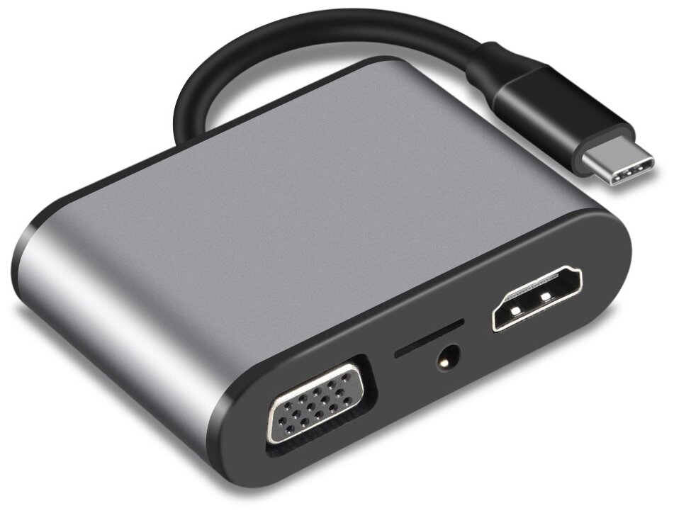 Aдаптер USB3.1 Type-CM-->HDMI +VGA+3XUSB +PD charging+TF+AUDIO,Aluminum Shell, VCOM