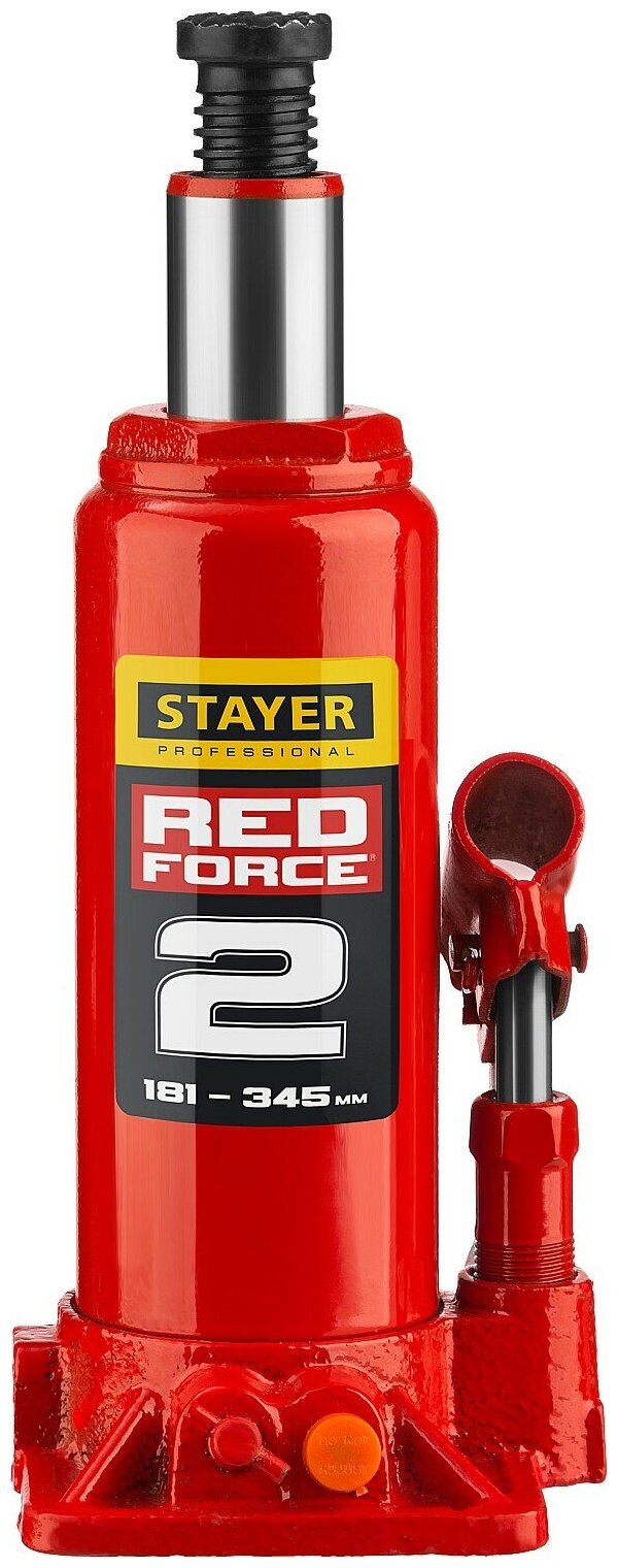 STAYER RED FORCE, в кейсе, 2 т, 181 - 345 мм, бутылочный гидравлический домкрат, Professional (43160-2-K)