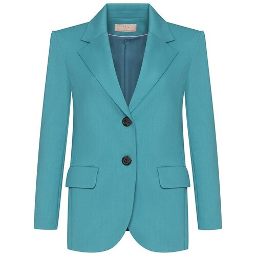 Пиджак LiLa, средней длины, силуэт прямой, размер S, бирюзовый