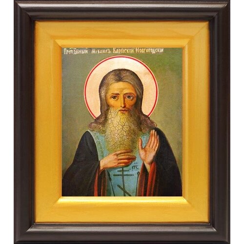 Преподобный Михаил Клопский, Новгородский, икона в широком киоте 16,5*18,5 см