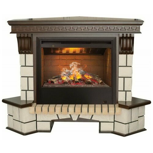 угловая модель электрокамина real flame stone corner 26 hl ao с очагом 3d helios 26 Электрический очаг RealFlame Stone New Corner 26 + Helios 3D 1.5 кВт 142 см 106 см 99 см античный дуб