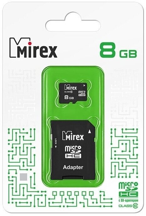 Micro SD 8Gb MIREX Class 10 + Адаптер