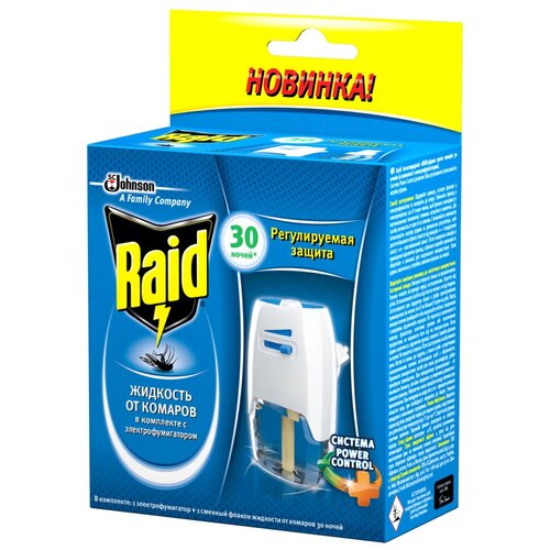 Фумигатор + жидкость Raid от комаров с регулятором интенсивности, 30 ночей