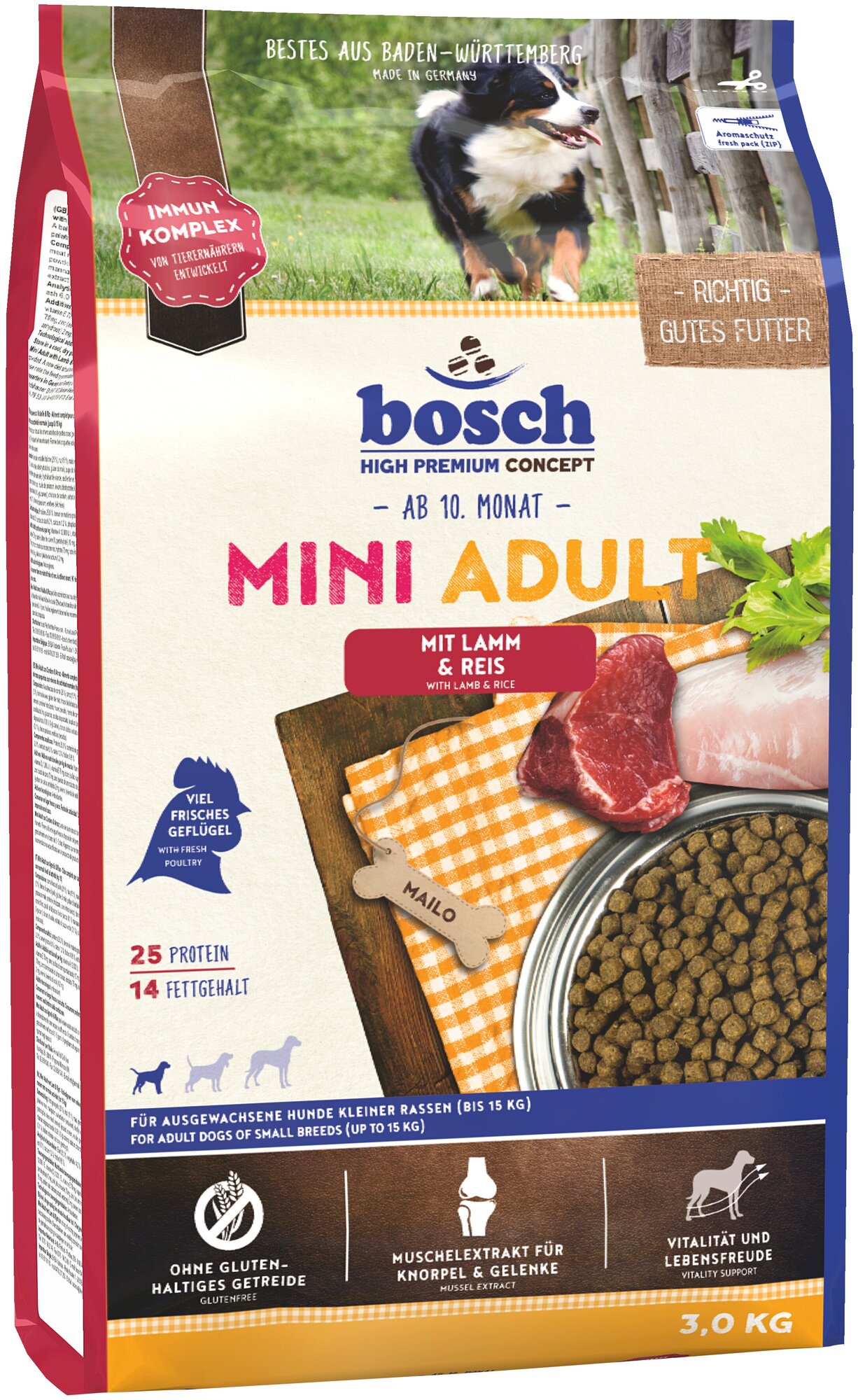 Сухой корм для собак Bosch Adult, при чувствительном пищеварении, ягненок, с рисом 1 уп. х 1 шт. х 3 кг (для мелких и карликовых пород)