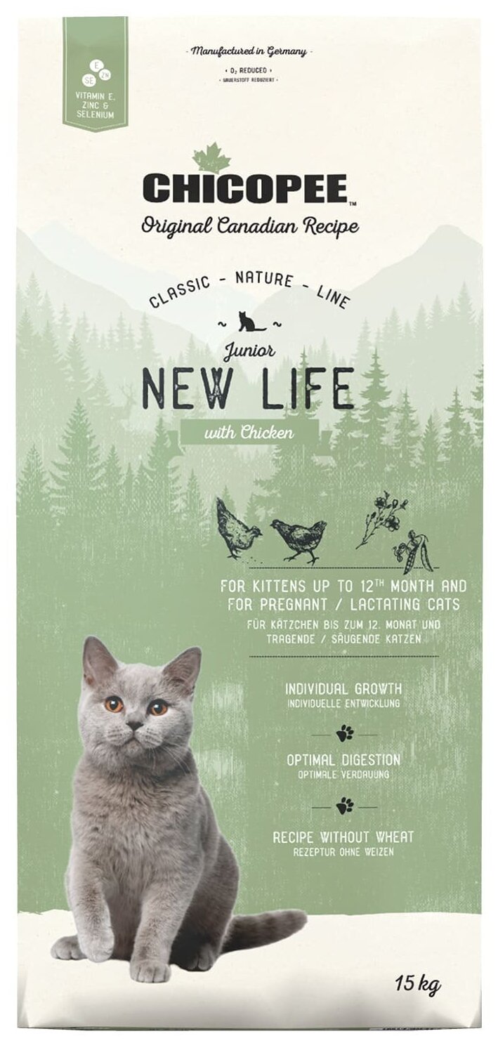 Сухой корм для котят и беременных и кормящих кошек Chicopee Classic Nature Line New Life для, с курицей