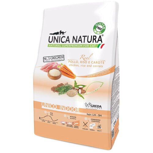 Сухой корм для стерилизованных кошек Unica Natura с курицей, с рисом, с морковью 1.5 кг