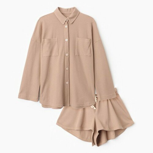 фото Пижама , шорты, рубашка, размер 44, коричневый pr-market