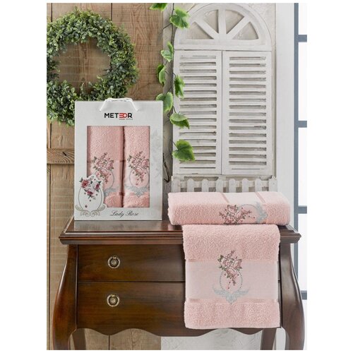 фото Набор полотенец "lady rose" махра; арт: 11251-пудра; размер: 50 х 90 (1 шт) + 70 х 140 (1 шт) meteor