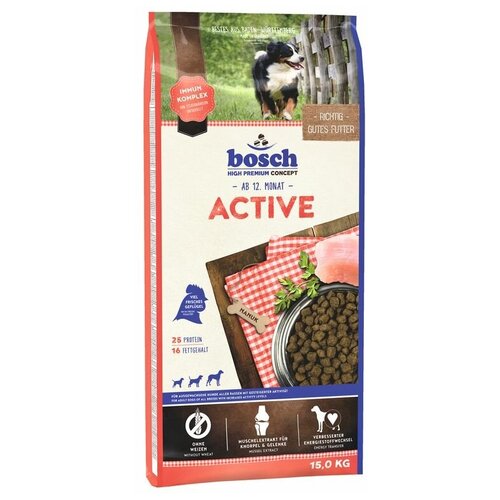 Сухой корм для собак Bosch Active, для активных животных 1 уп. х 1 шт. х 15 кг сухой корм для собак зоогурман active life для активных животных телятина 1 уп х 1 шт х 10 кг