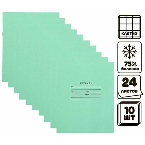 Комплект тетрадей из 10 шт, 24 листа в клетку, зеленая обложка