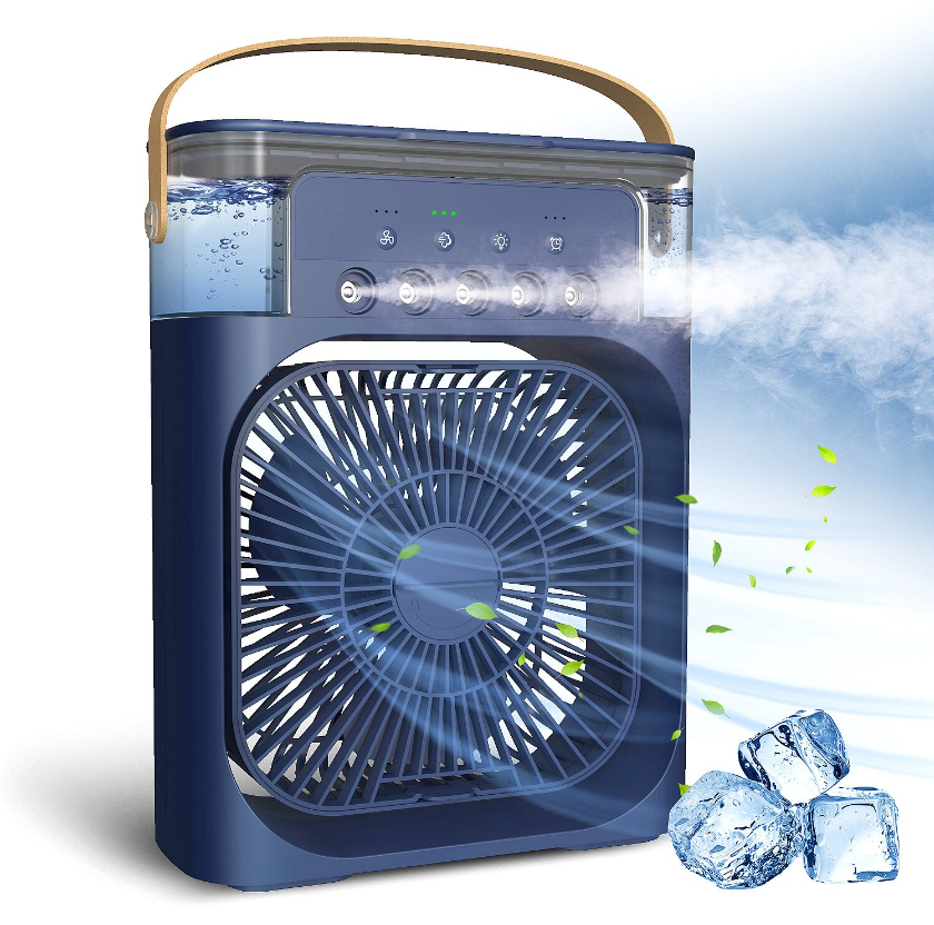 Портативный настольный вентилятор с увлажнителем воздуха, синий - фотография № 2