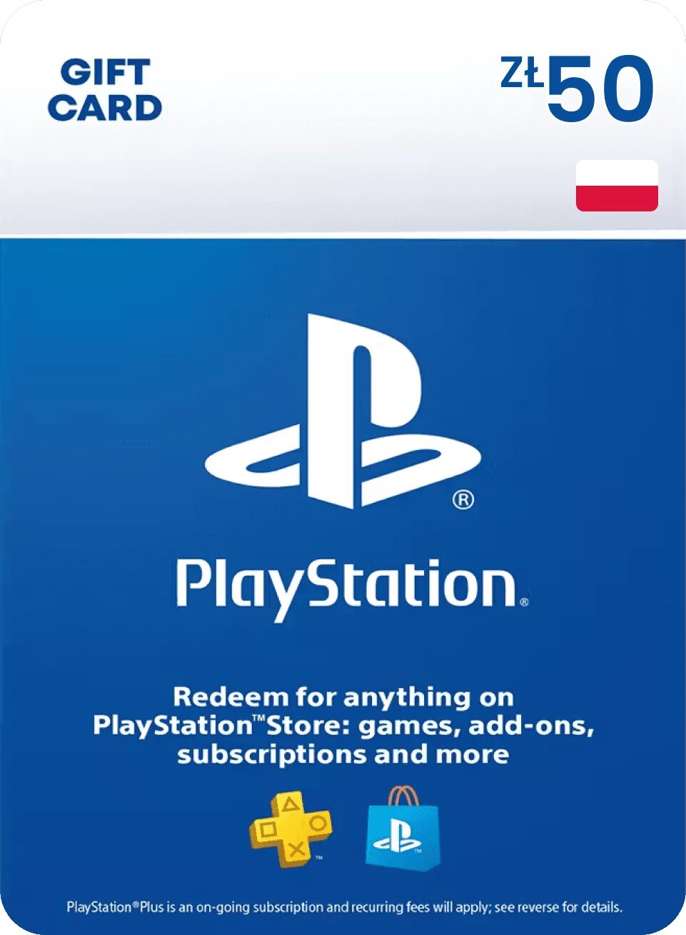 Пополнение счета PlayStation Store на 50 PLN (zl) / Gift Card (Польша)