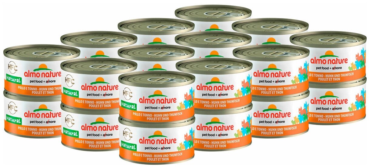 Almo Nature Консервы для Кошек с Курицей и Тунцом 75% мяса (HFC Adult Cat Chicken&Tuna) 0,07 кг х 24 шт.