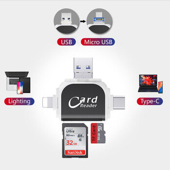 Картридер OTG, Earldom OT71 Hi-Speed Card Reader 6-in-1, Plug and Play, Черный+Белый