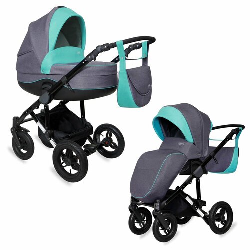 коляска для новорожденных трансформер 2 в 1 дождевик в комплекте 0 серый Коляска для новорожденных 2 в 1 трансформер Siger Adelante, серый/мятный