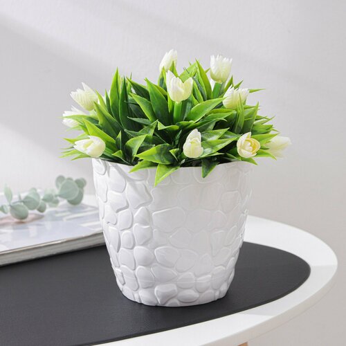 Горшок с поддоном Камешки 16 л цвет белый 358₽