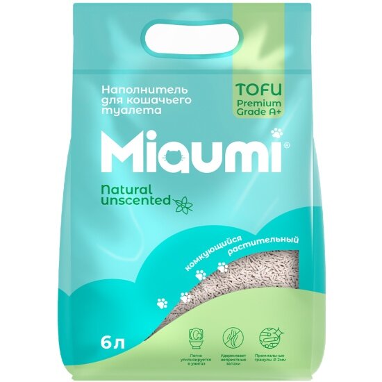 Наполнитель для кошачьих туалетов Miaumi тофу комкующийся, без ароматизатора, 6л