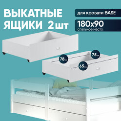 Выкатные ящики 2 шт. на колесиках для детской кровати Base 180х90 см, цвет Белый, для игрушек и постельного белья