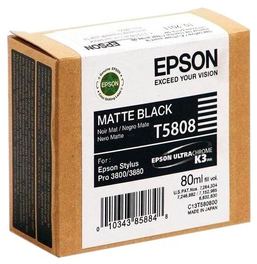 Картридж струйный Epson T5808 C13T580800 черный матовый оригинальный 400 стр,