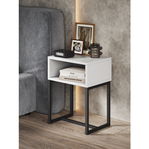 Прикроватная тумба с металлическими ножками белый 3338₽