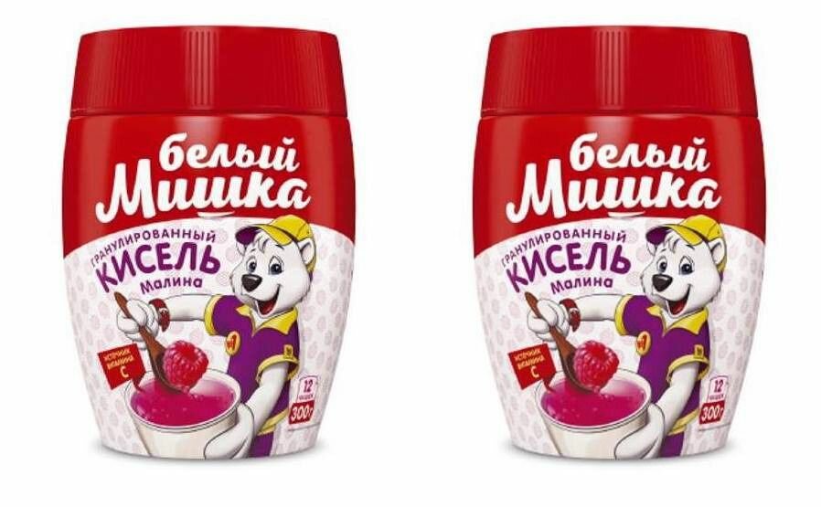 Белый мишка Кисель малина гранулированный, 300 г, 2 шт