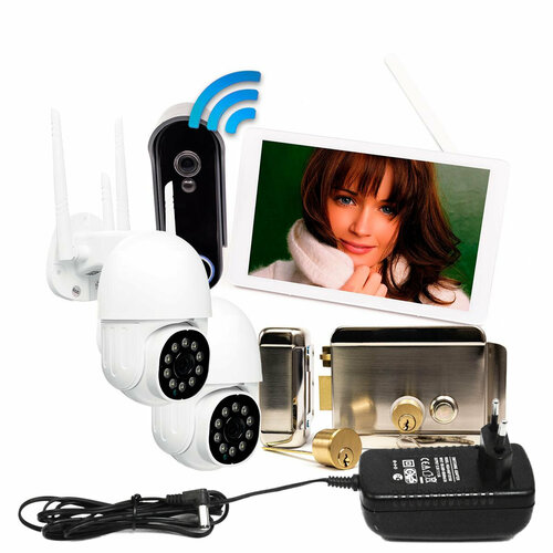 Комплект мобильный радиоканальный Wi-Fi HD видеодомофон и электромеханический замок AX042 - SkyNet-1100-Tuya 12AX042-Tuya ДВЕ уличные 5mp поворотн 31081₽