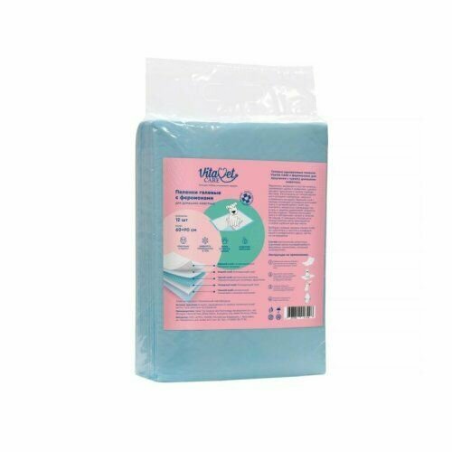 Пеленки "VitaVet Care" гелевые с фикс. полосками с феромонами 60*90 12 шт/уп