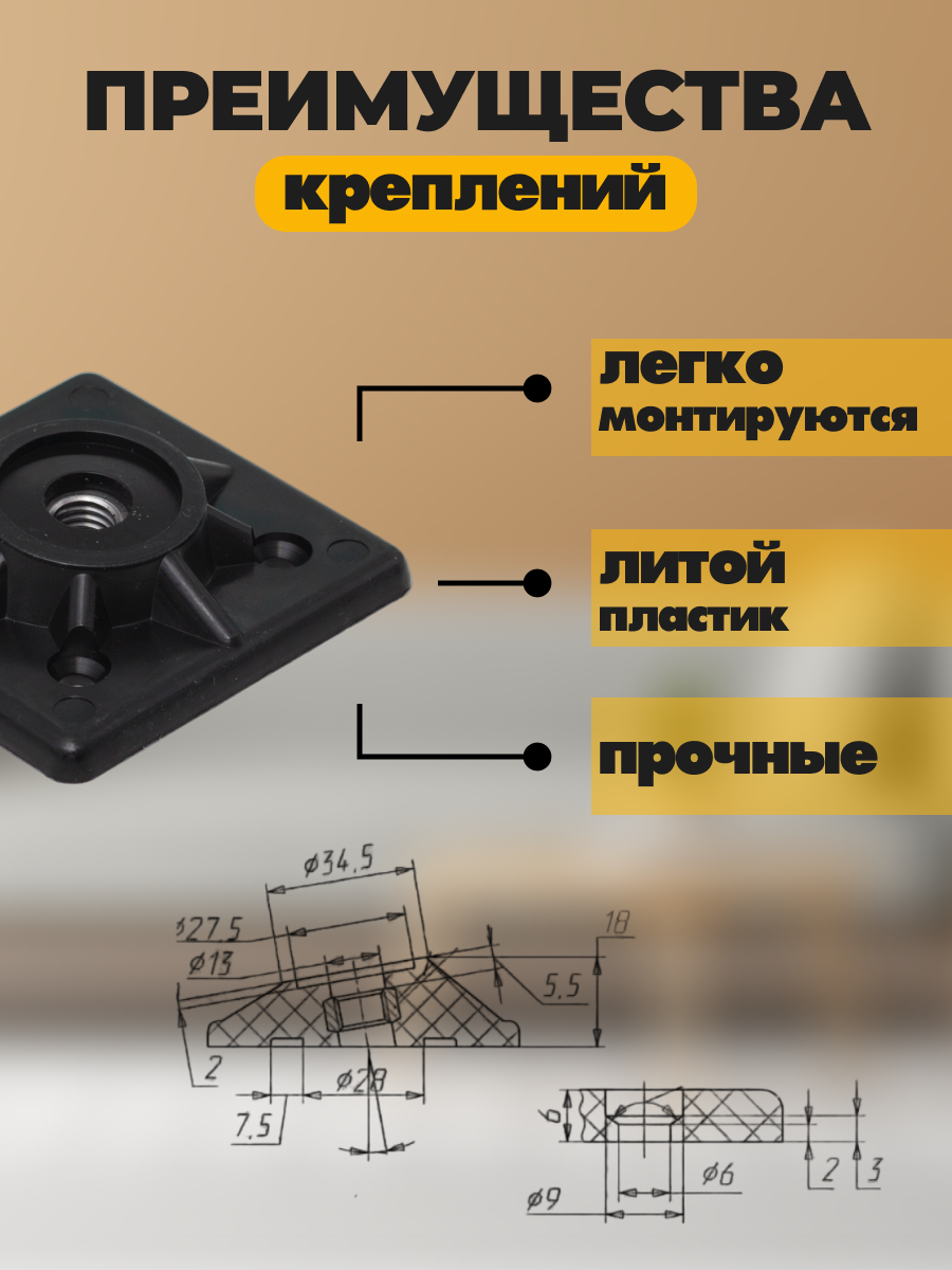 Мебельная фурнитура, набор креплений для ножек, пластиковый, черный 4 шт. — фото 1