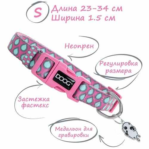 Для ежедневного использования ошейник DOOG неопреновый, обхват шеи 23-34 см, розовый/голубой, S