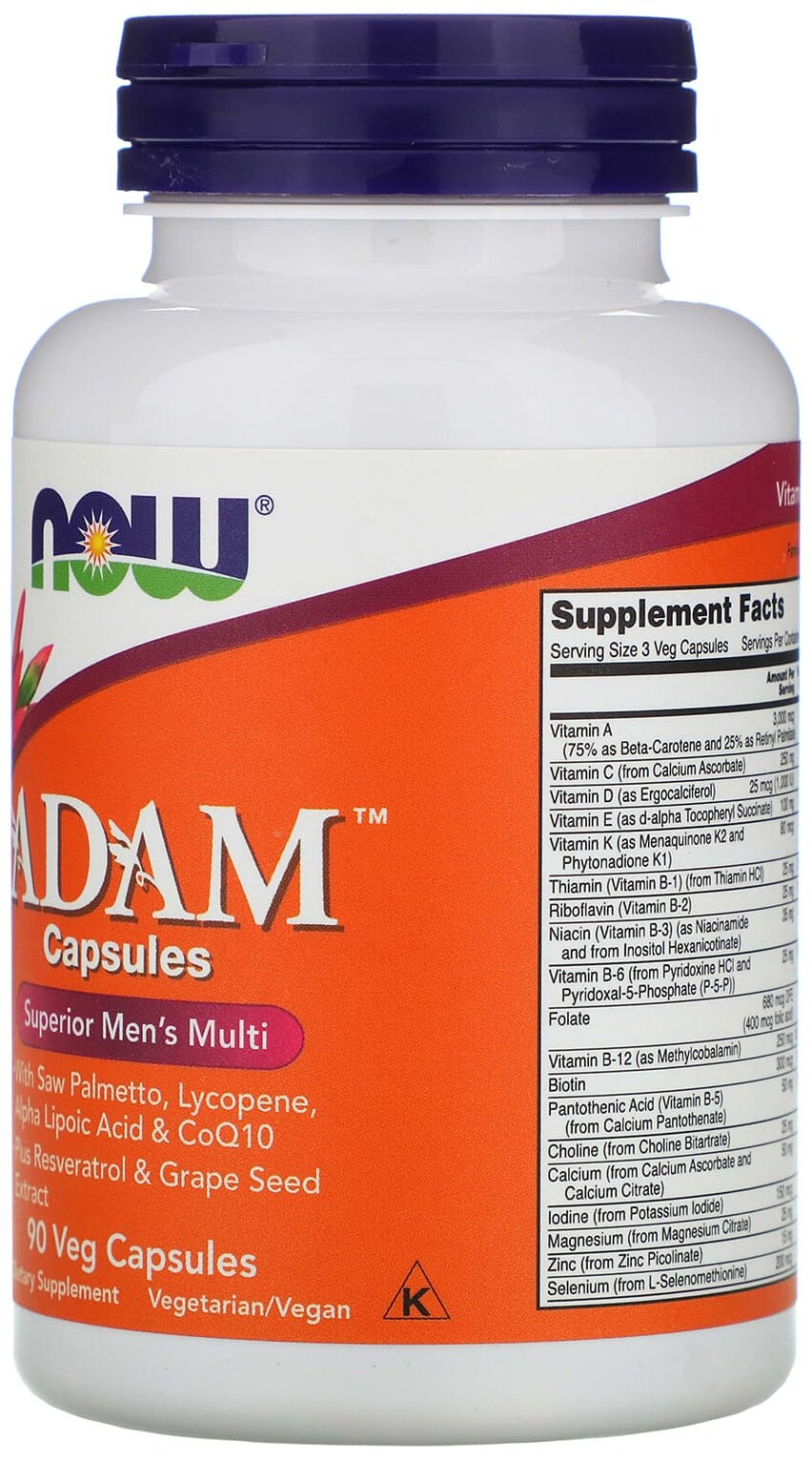 Now Foods, Adam Superior Men's Multi, Мультивитамины для мужчин, 90 вег. капсул — фото 1