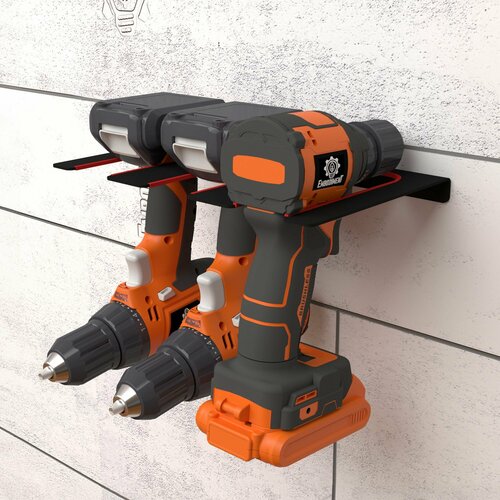 Держатель для трех шуруповертов с кромкой для защиты инструмента настенный черный 1590₽