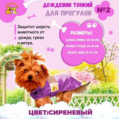 Дождевик для собак Доброзверики, №2, тонкий, сиреневый (длина спины 23-28 см)