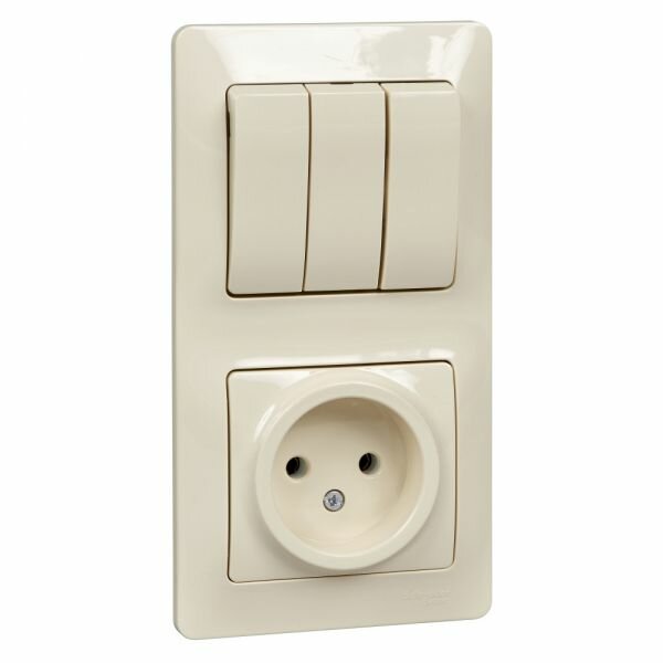 Systeme Electric Glossa Беж Блок: розетка и 3-клавишный выключатель GSL000276