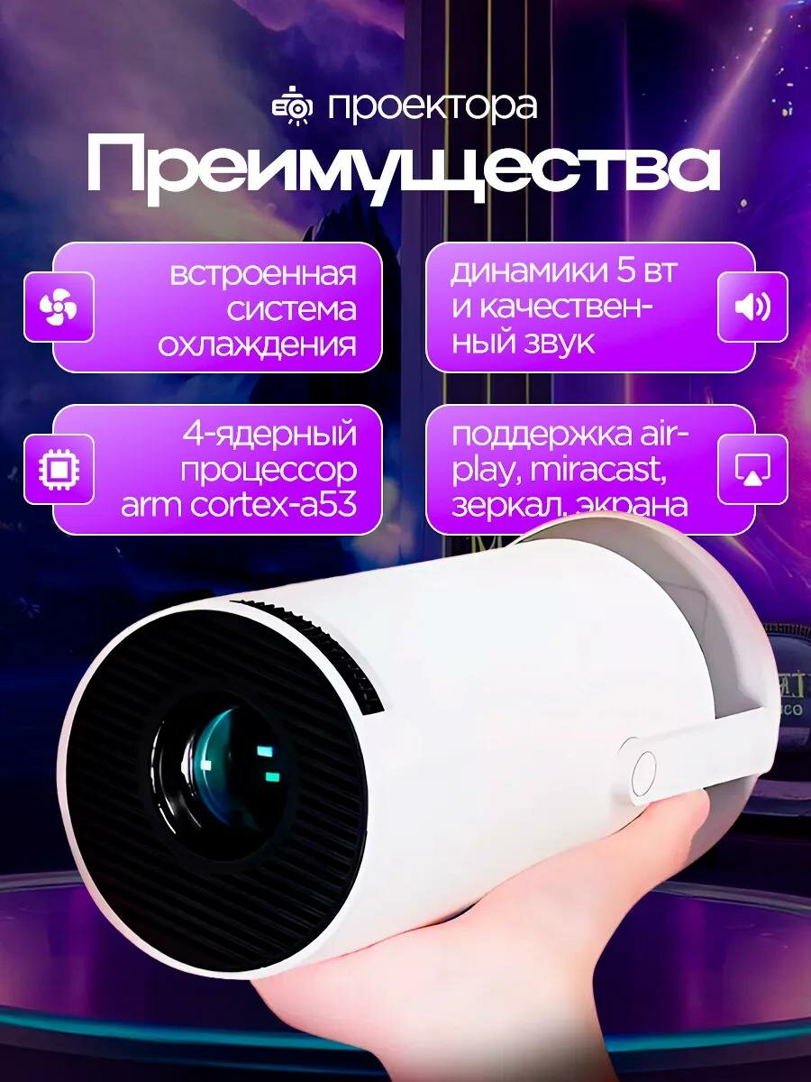 Проектор HY 300, разрешение 4K, аналоговый TV-тюнер, беспроводные интерфейсы, Bluetooth — фото 1