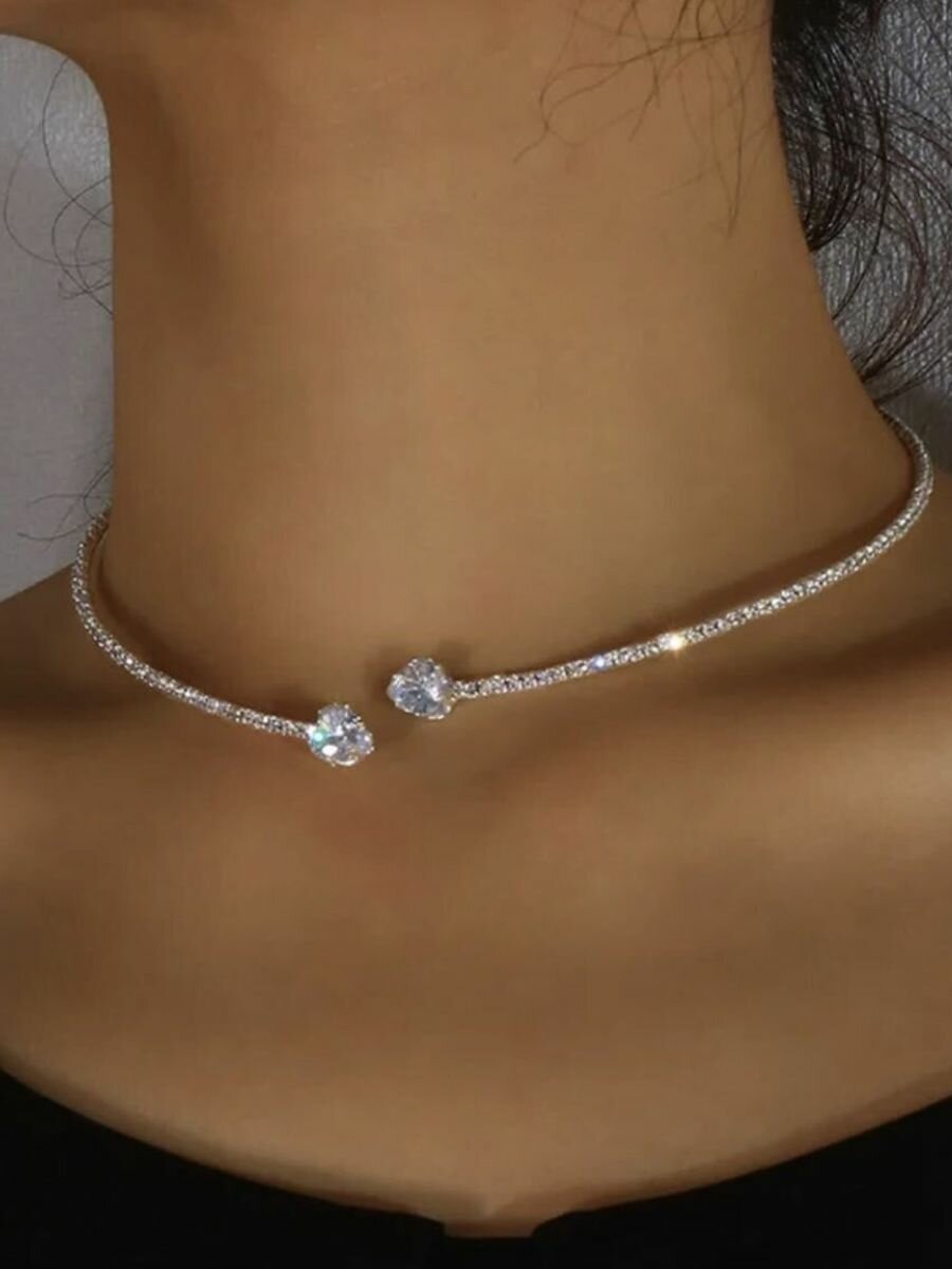 Чокер, кристалл, длина 37 см, серебристый — фото 1