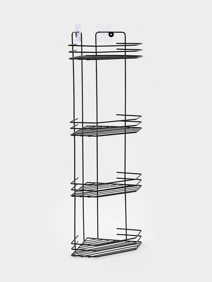 Полка для ванной угловая 4-х ярусная 20.5×20.5×72 см чёрная