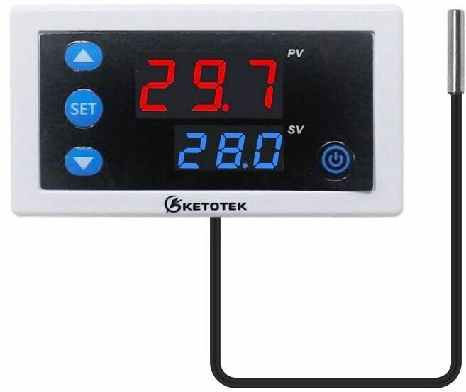Миниатюрный регулятор температуры с выносным датчиком (-55/+120°С) 220В, Ketotek KT3003 - фотография № 1