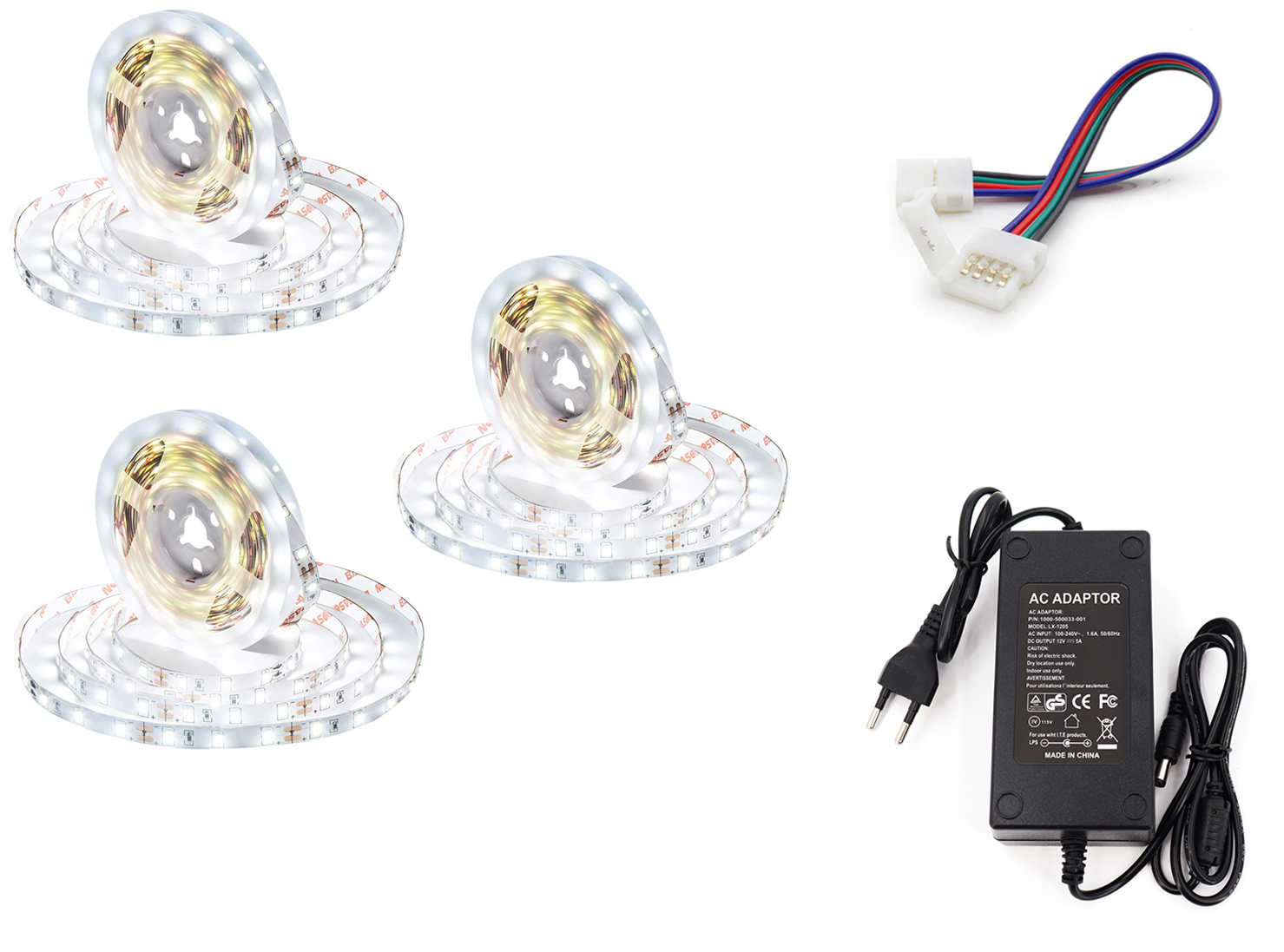 Светодиодная белая лента LED влагостойкая с блоком питания и двумя коннекторами SMD 3528 15м 12V IP65 - фотография № 1